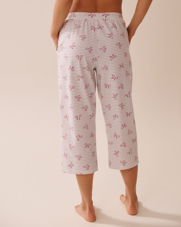 Book Lover Print Cotton Pajama Capris - Lotus Wording