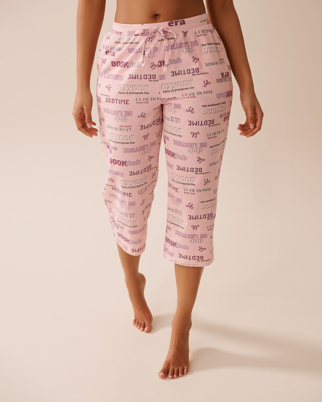Book Lover Print Cotton Pajama Capris - Lotus Wording