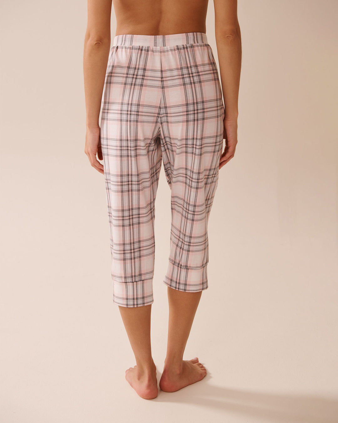 Mouse Print Cotton Fitted Pajama Capris - Snow White Lotus Plaid