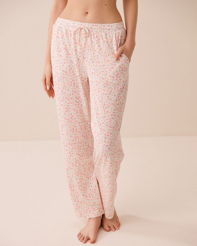 Peachy Dream Floral Pant - White