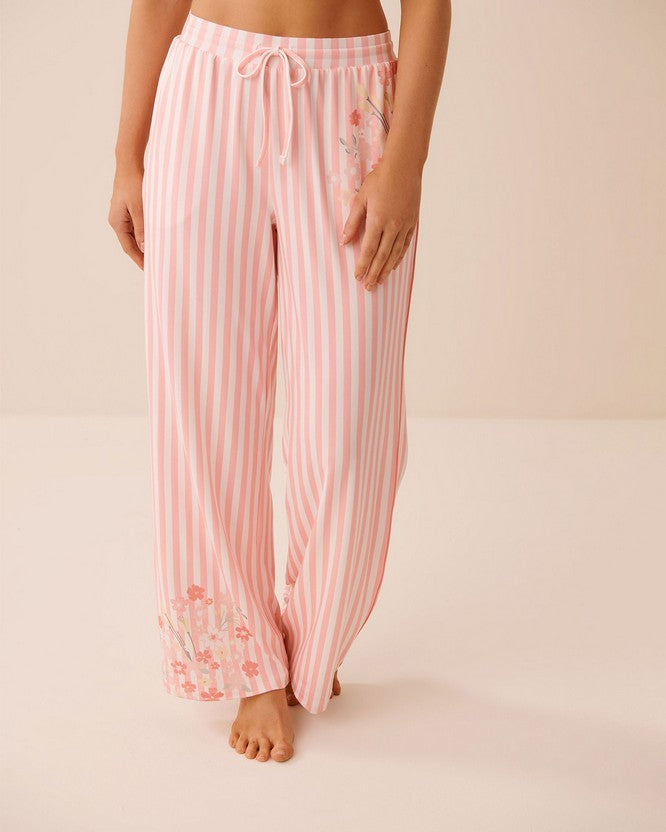 Peachy D Floral Pant W/piping - Pink