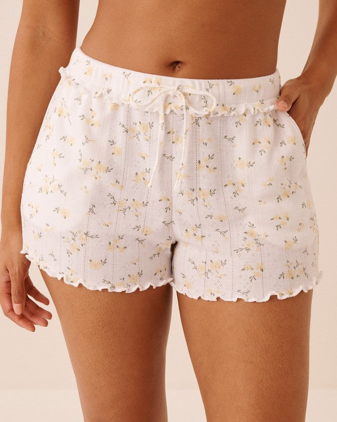 Pointelle Floral Short - Grey