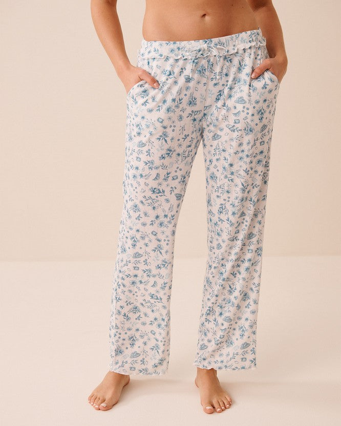 Pointelle Floral Pant - White