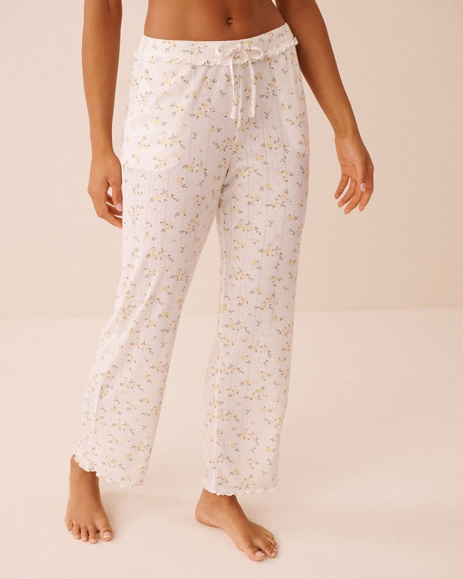 Pointelle Floral Pant - Grey