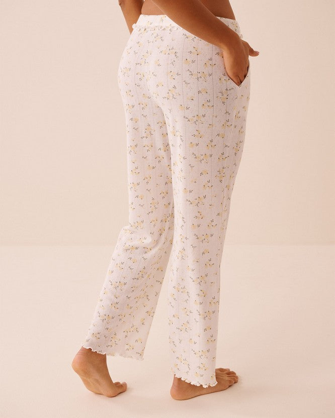 Pointelle Floral Pant - Grey