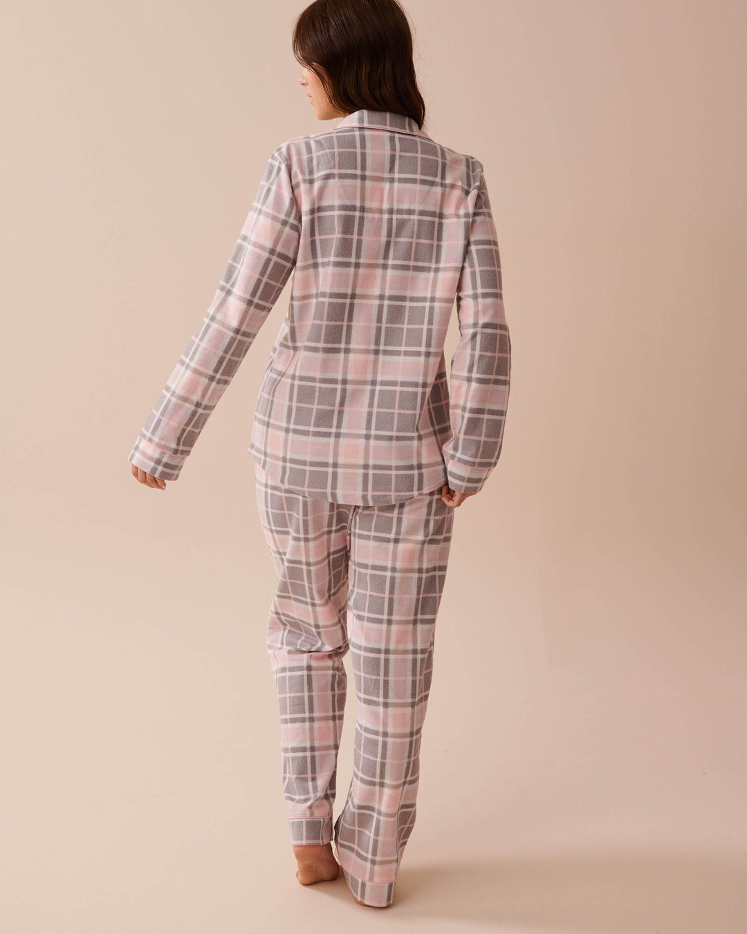 Teddy Bear Print Flannel PJ Set - Pastel Lilac Deer