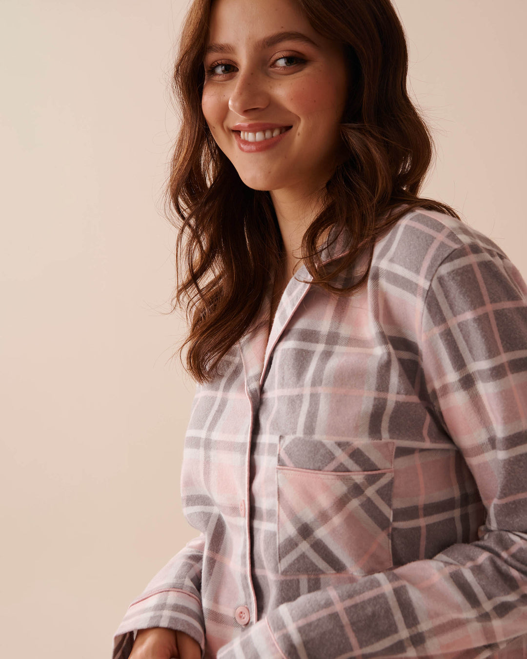 Teddy Bear Print Flannel PJ Set - Pastel Lilac Deer