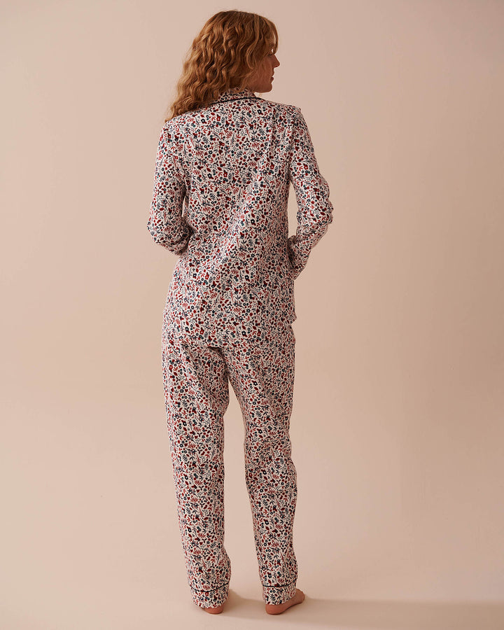 Teddy Bear Print Flannel PJ Set - Pastel Lilac Deer