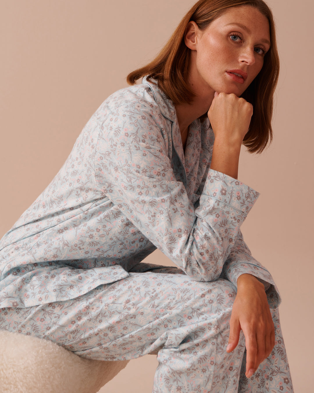 Teddy Bear Print Flannel PJ Set - Pastel Lilac Deer