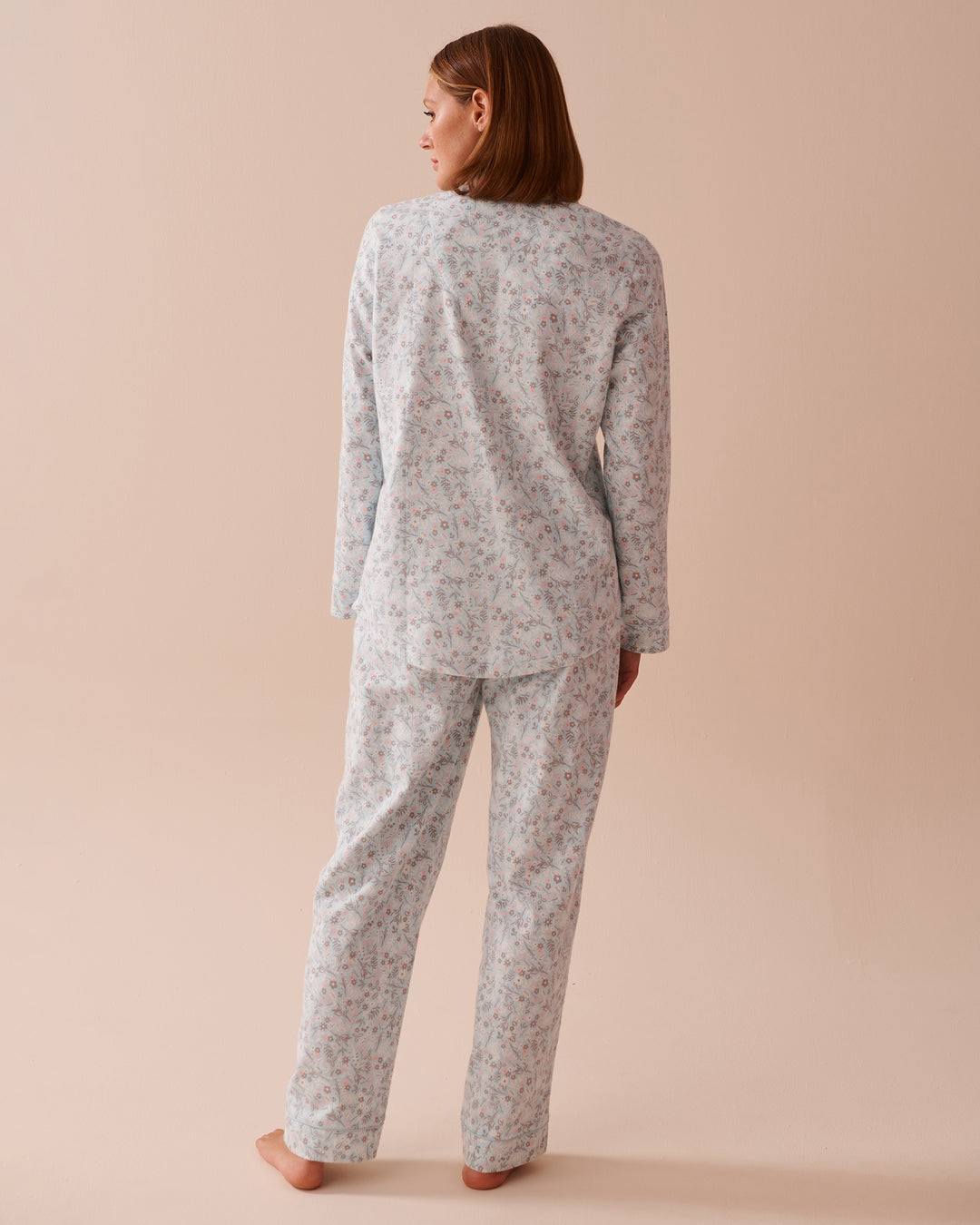 Teddy Bear Print Flannel PJ Set - Pastel Lilac Deer