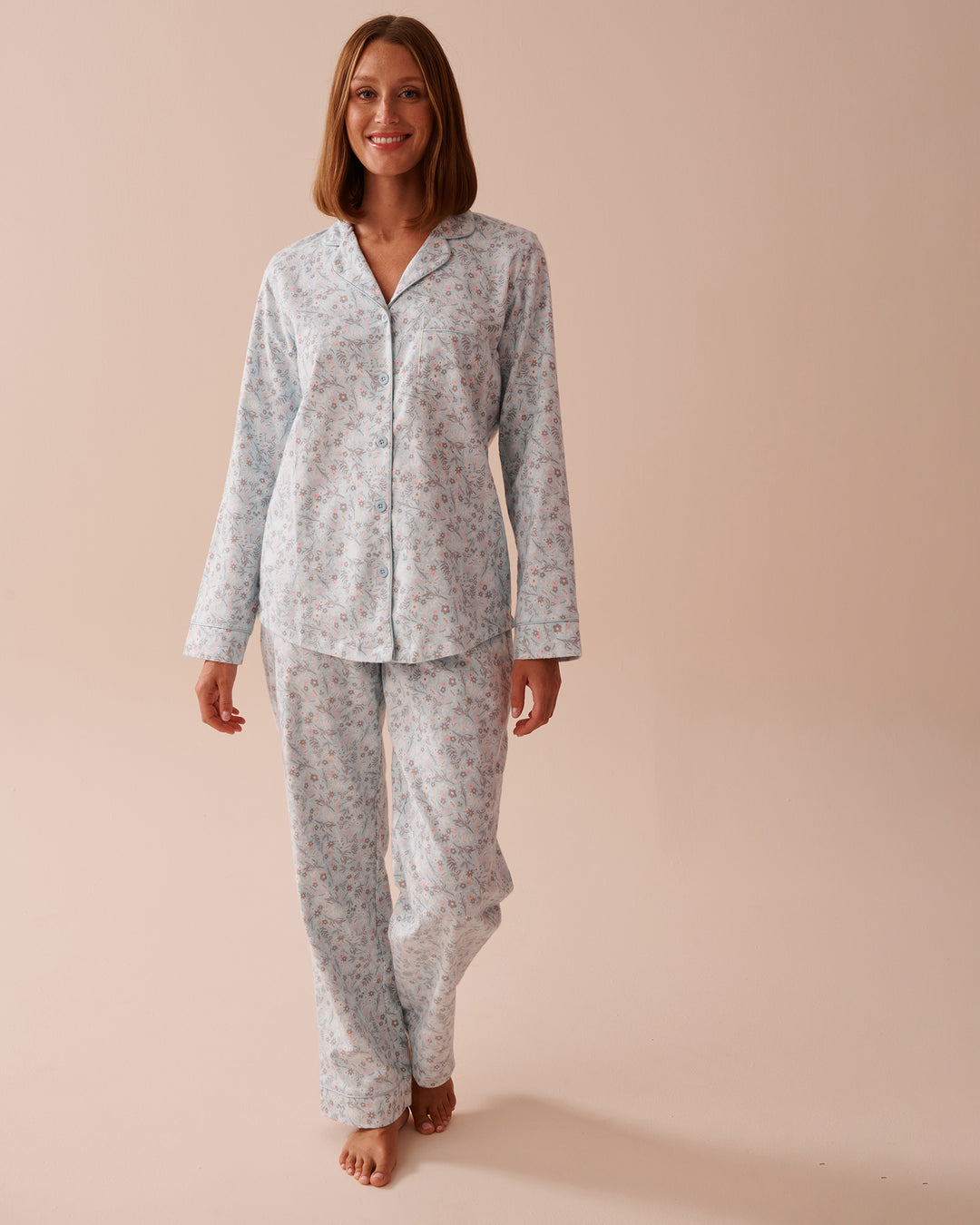 Teddy Bear Print Flannel PJ Set - Pastel Lilac Deer