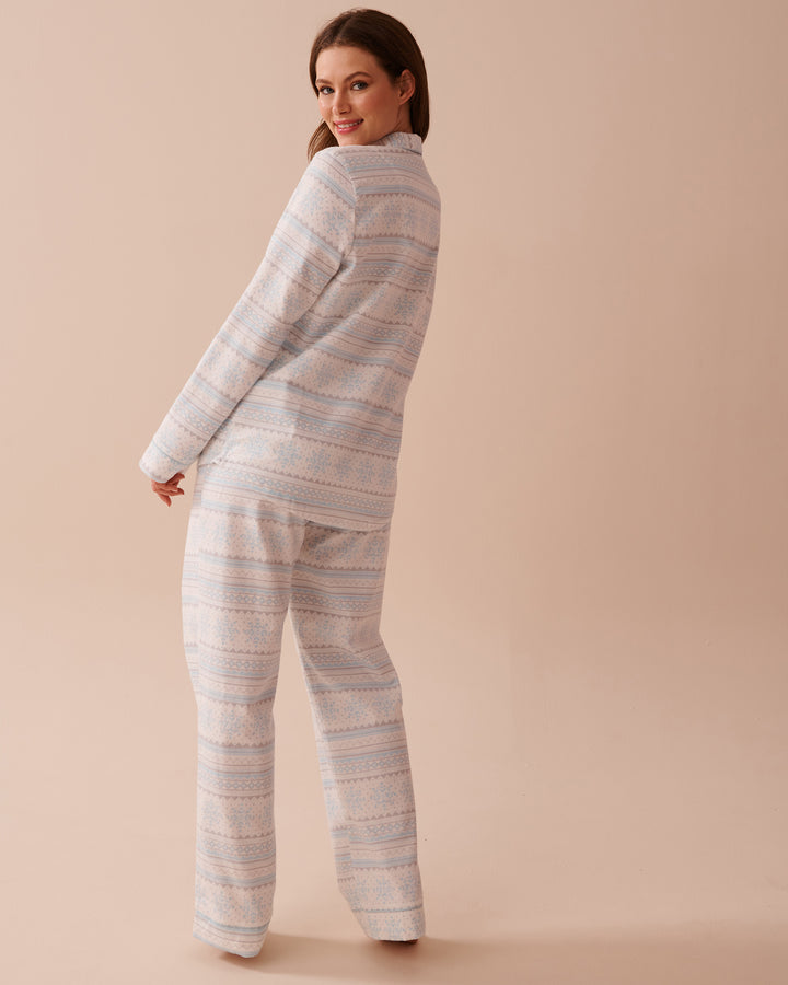 Teddy Bear Print Flannel PJ Set - Pastel Lilac Deer