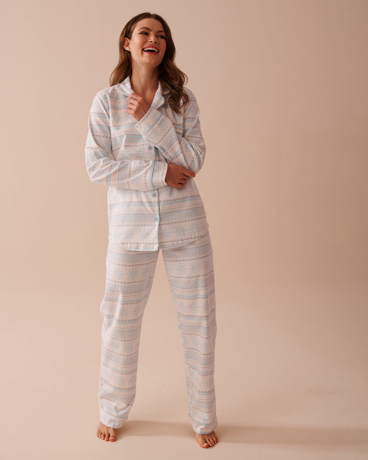Teddy Bear Print Flannel PJ Set - Pastel Lilac Deer