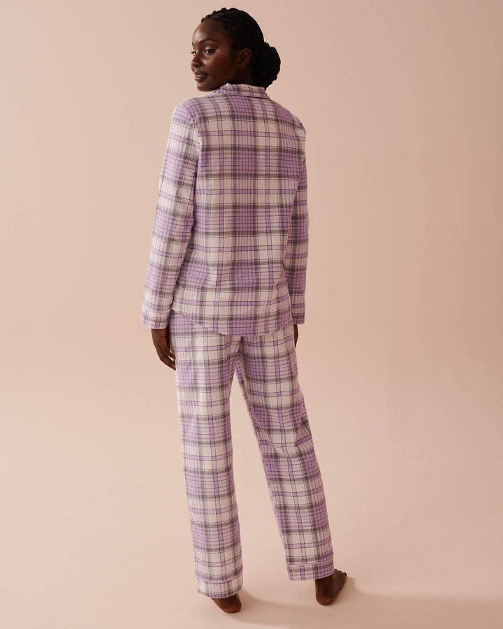 Teddy Bear Print Flannel PJ Set - Pastel Lilac Deer