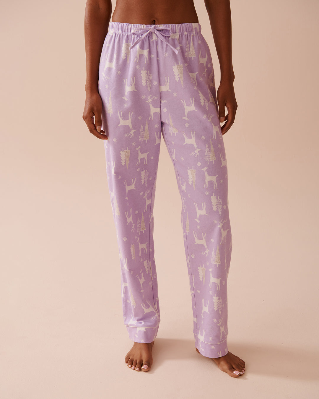 Teddy Bear Print Flannel PJ Set - Pastel Lilac Deer