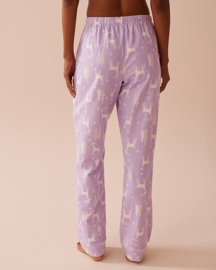 Teddy Bear Print Flannel PJ Set - Pastel Lilac Deer