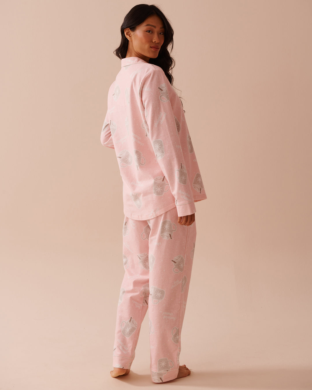 Teddy Bear Print Flannel PJ Set - Pastel Lilac Deer