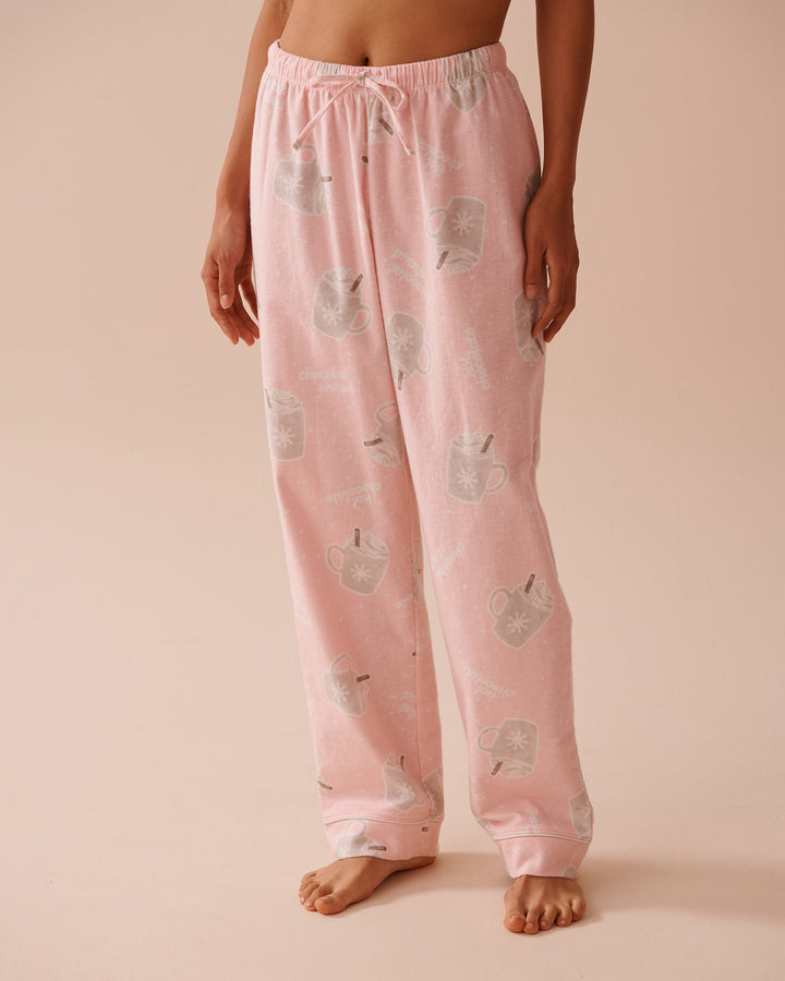 Teddy Bear Print Flannel PJ Set - Pastel Lilac Deer