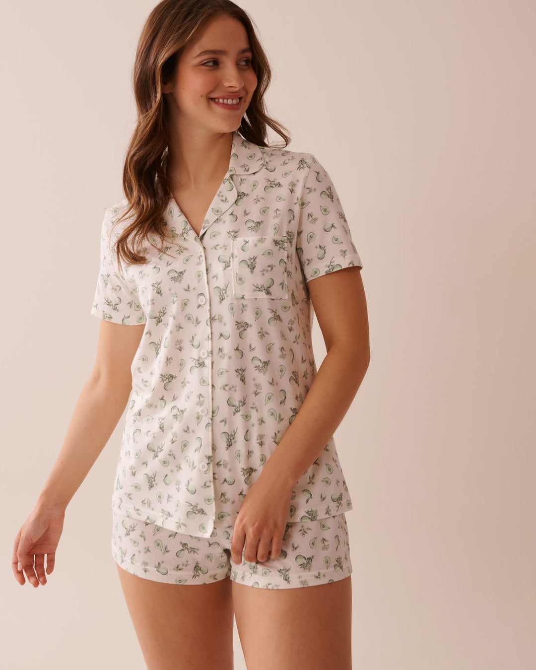 Turtle Print Shirt PJ Set - Snow White Pear