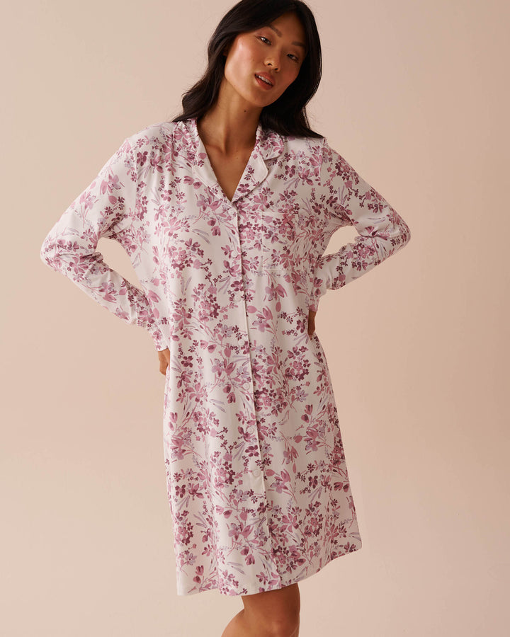 Purple Flowers Super Soft Long Sleeve Sleepshirt - Mauve Mist Floral