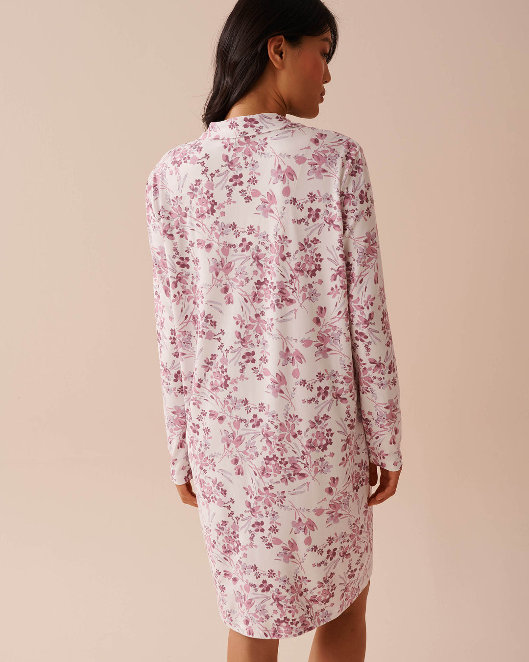 Purple Flowers Super Soft Long Sleeve Sleepshirt - Mauve Mist Floral