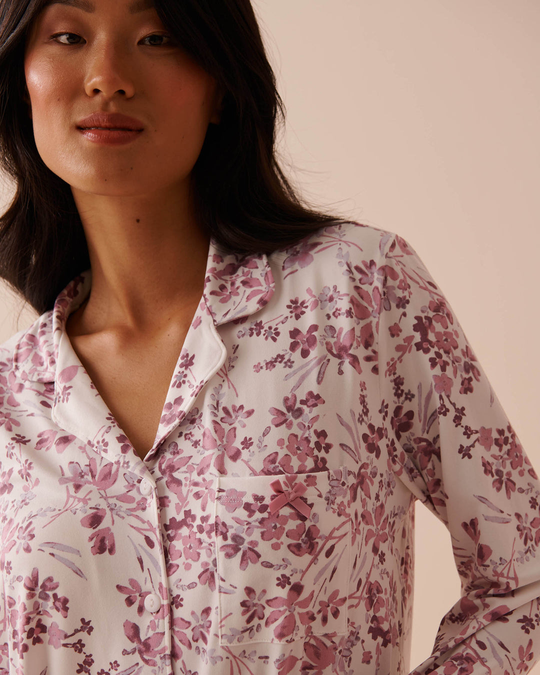 Purple Flowers Super Soft Long Sleeve Sleepshirt - Mauve Mist Floral