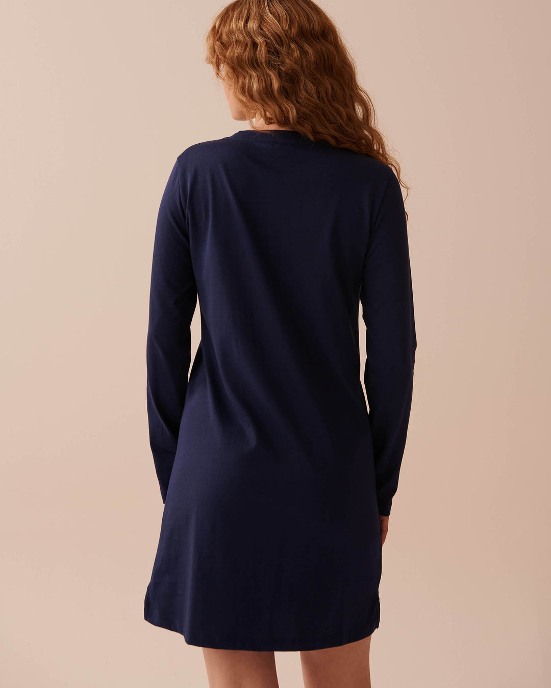 Cupcake Print Cotton Long Sleeve Sleepshirt - Evening Blue
