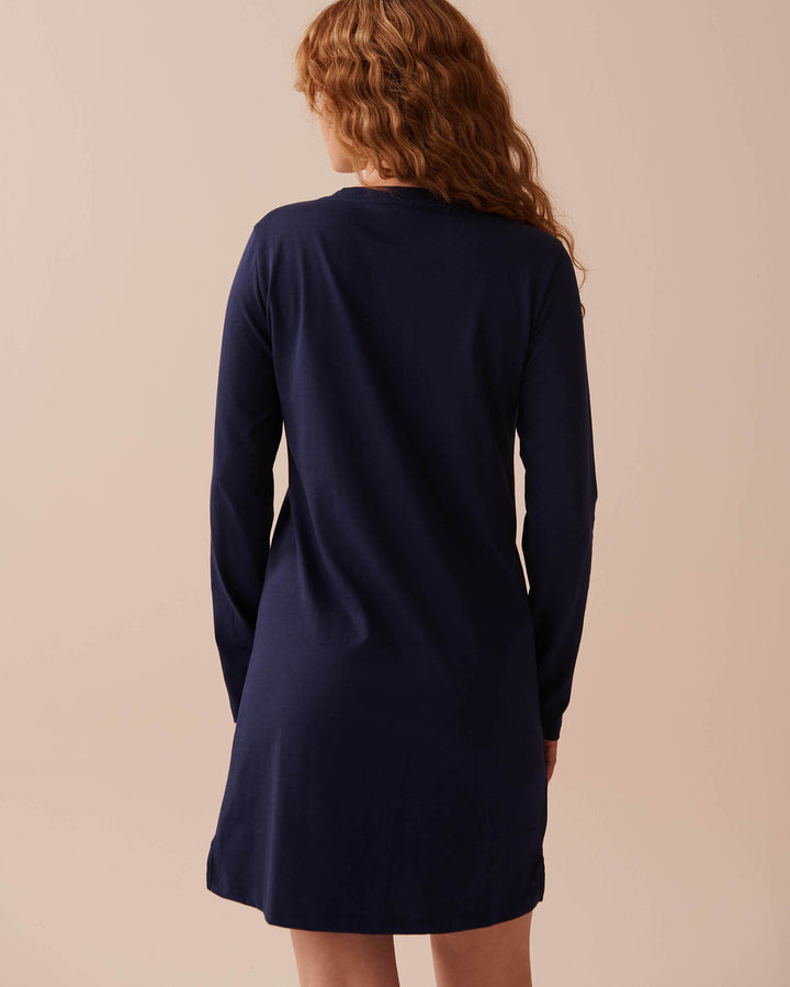 Cupcake Print Cotton Long Sleeve Sleepshirt - Evening Blue
