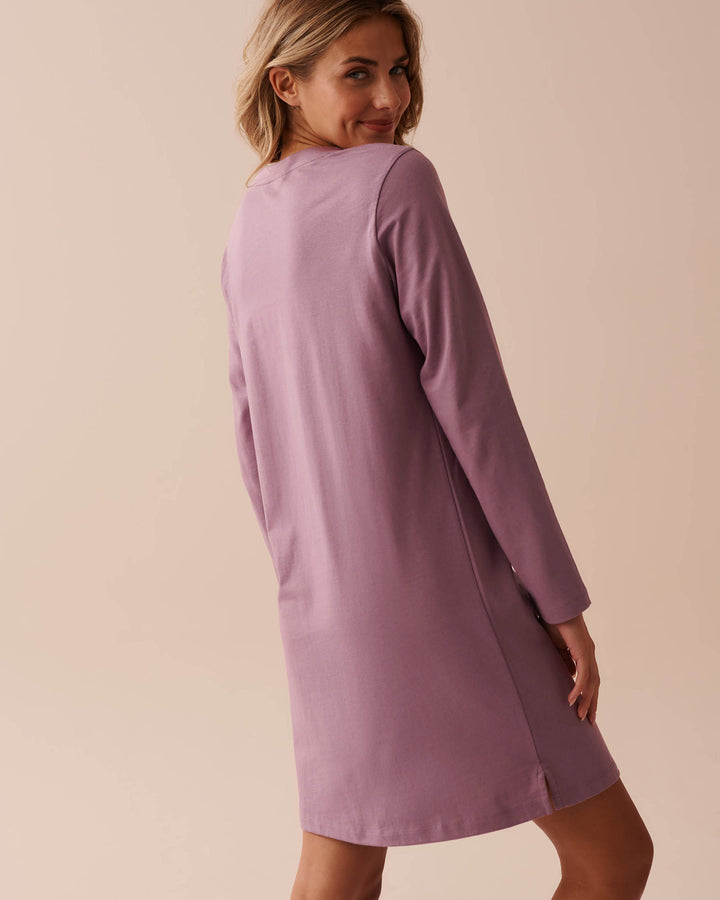 Cupcake Print Cotton Long Sleeve Sleepshirt - Evening Blue