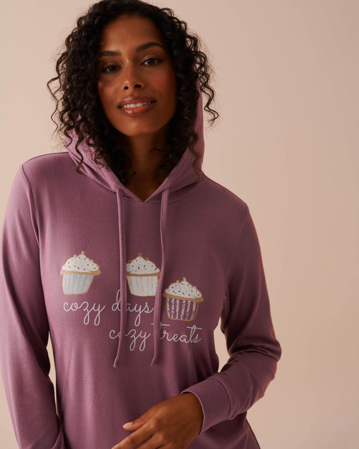 Recycled Fibers Long Sleeve Hooded Sleepshirt - Comfy Grey Mix Printed