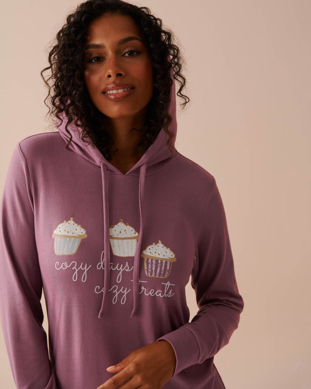 Recycled Fibers Long Sleeve Hooded Sleepshirt - Very Grape