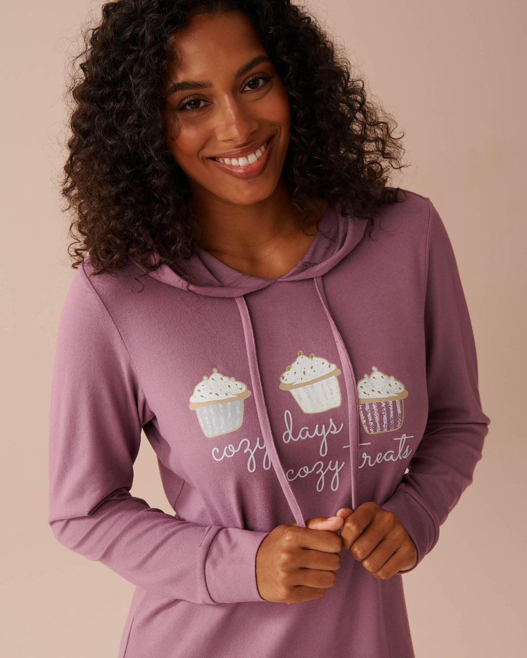 Recycled Fibers Long Sleeve Hooded Sleepshirt - Comfy Grey Mix Printed