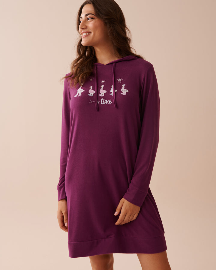 Recycled Fibers Long Sleeve Hooded Sleepshirt - Comfy Grey Mix Printed