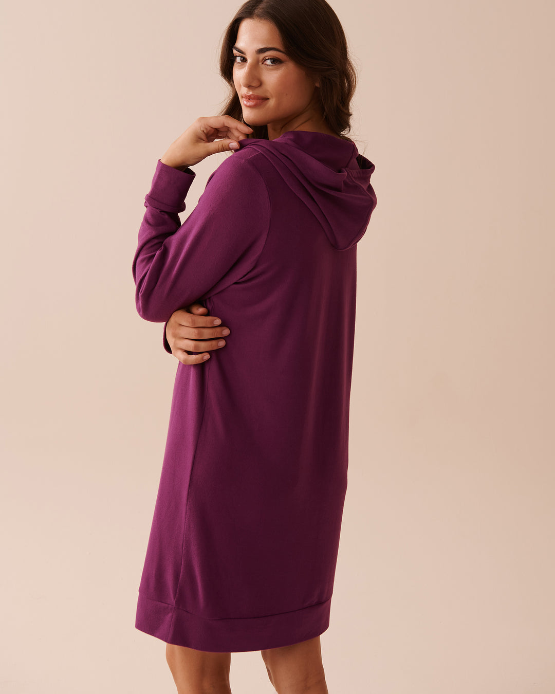 Recycled Fibers Long Sleeve Hooded Sleepshirt - Comfy Grey Mix Printed