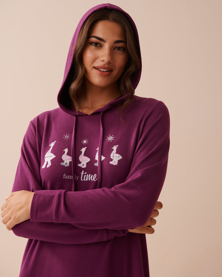 Recycled Fibers Long Sleeve Hooded Sleepshirt - Very Grape