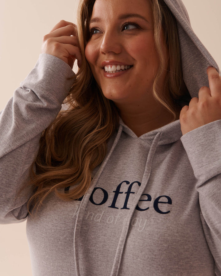 Recycled Fibers Long Sleeve Hooded Sleepshirt - Comfy Grey Mix Printed