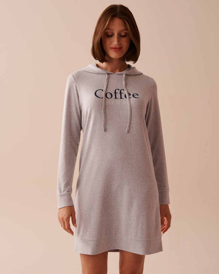 Recycled Fibers Long Sleeve Hooded Sleepshirt - Comfy Grey Mix Printed