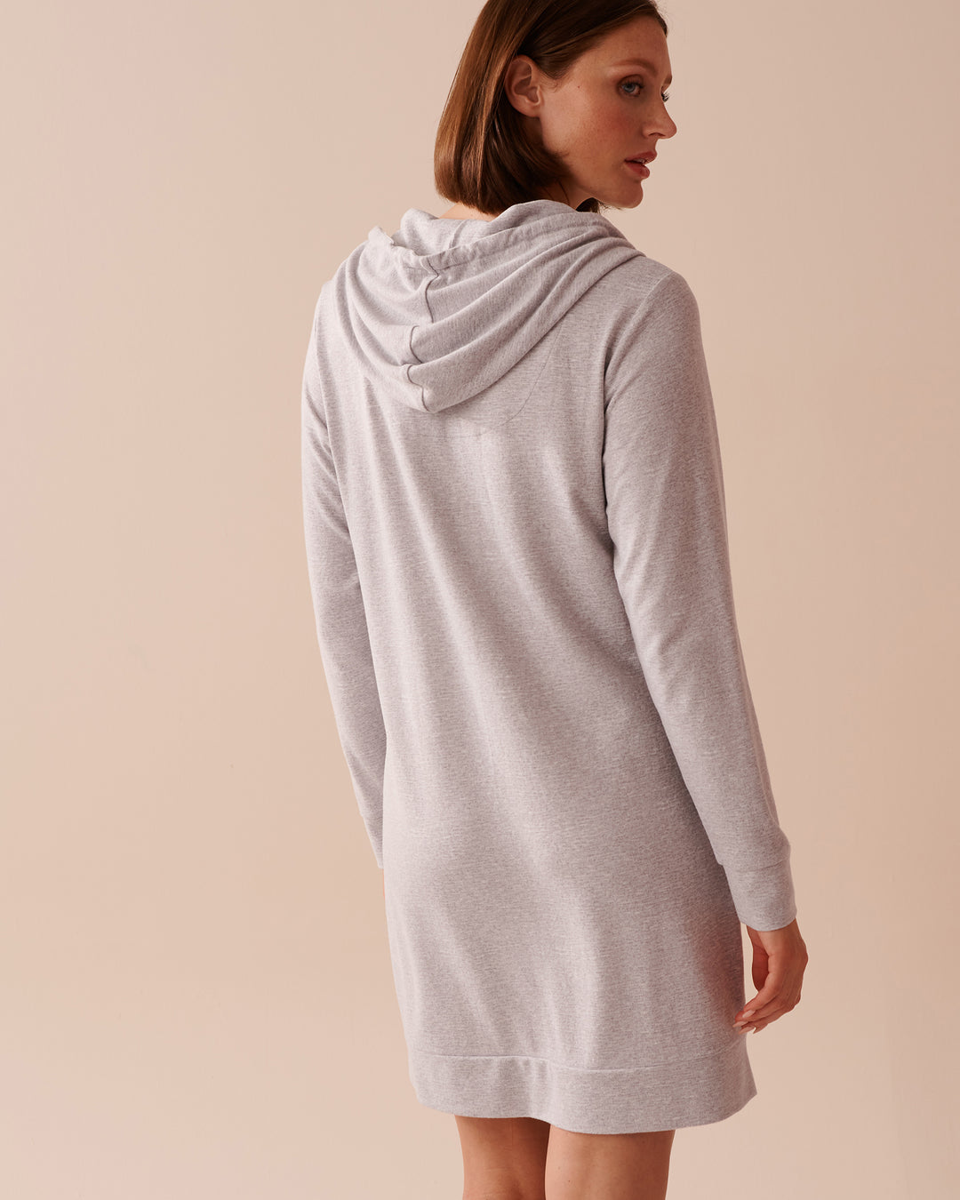 Recycled Fibers Long Sleeve Hooded Sleepshirt - Comfy Grey Mix Printed