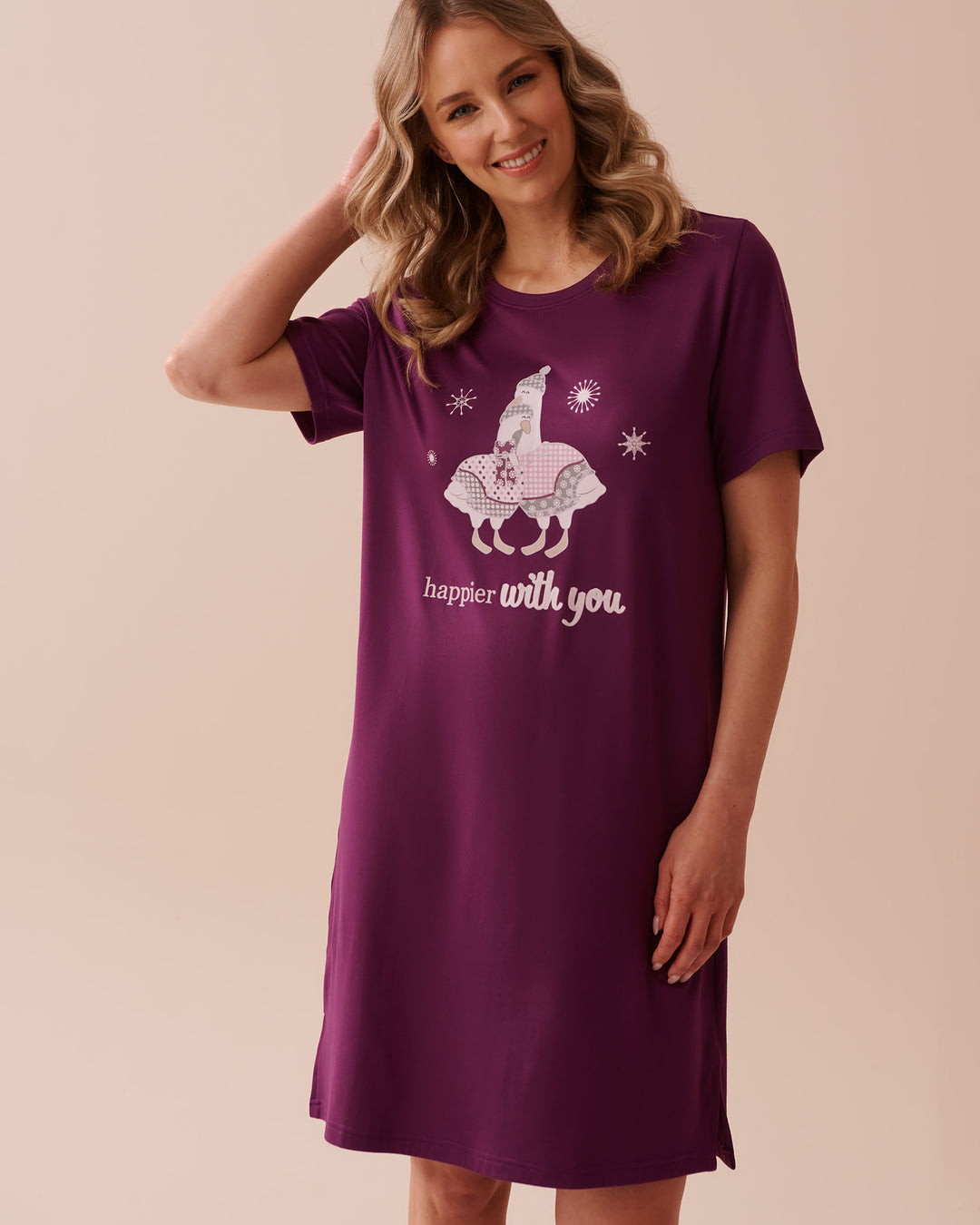 Goose Print Cozy Short Sleeve Sleepshirt - Charisma