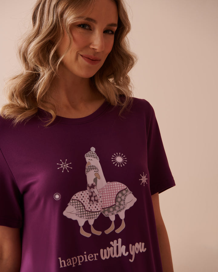 Goose Print Cozy Short Sleeve Sleepshirt - Charisma