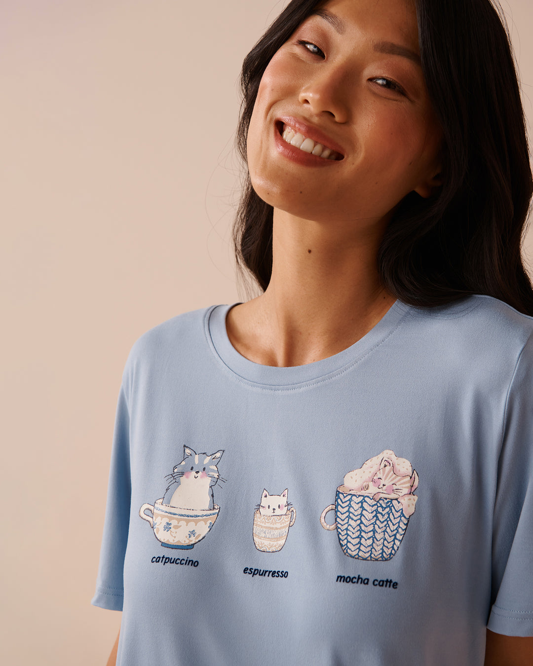 Cat Print Super Soft Sleepshirt - Evening Haze