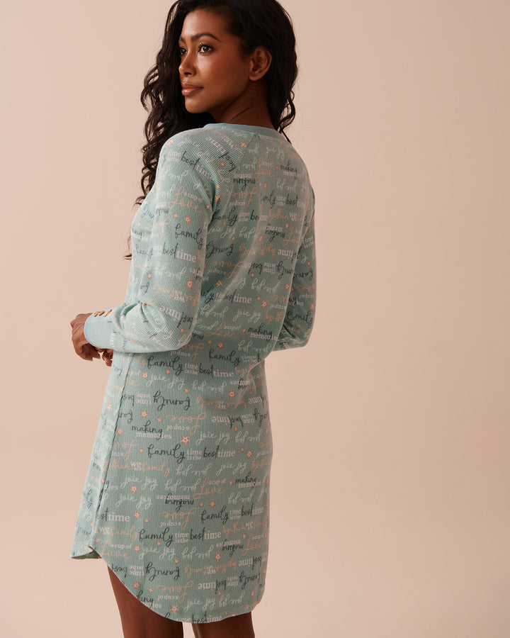 Winter Print Waffle Knit Long Sleeve Sleepshirt - Aquifer Wordings