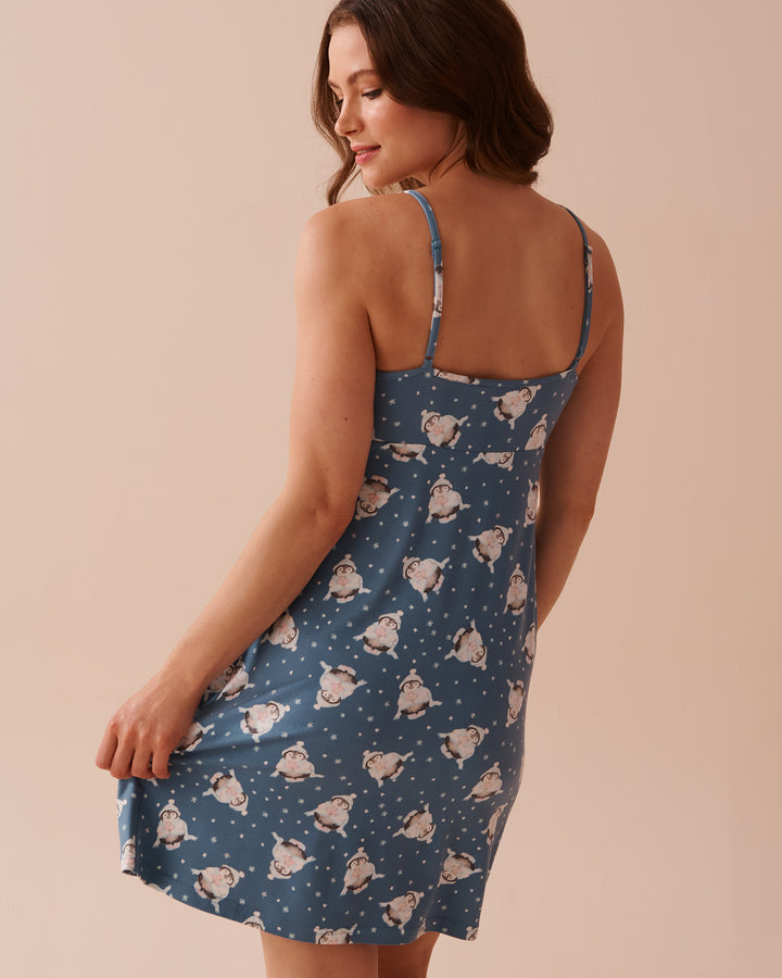 Penguin Print Super Soft Nightie - Blue Shadow Penguin