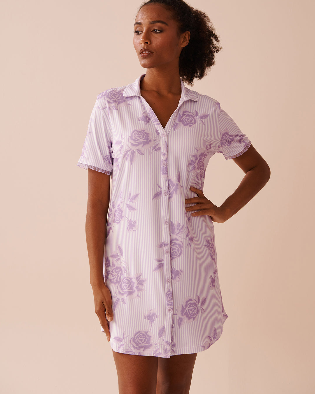 Lilac Rose Print Super Soft Sleepshirt - Pastel Lilac Floral