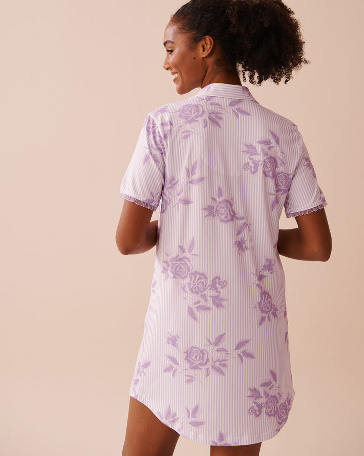 Lilac Rose Print Super Soft Sleepshirt - Pastel Lilac Floral