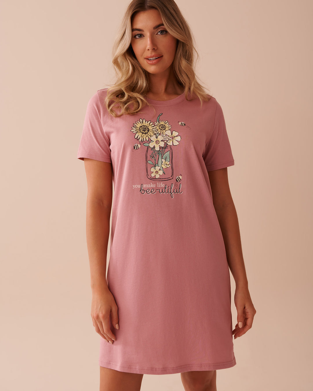 Sunflower Print Cotton Short Sleeve Sleepshirt - Lilas