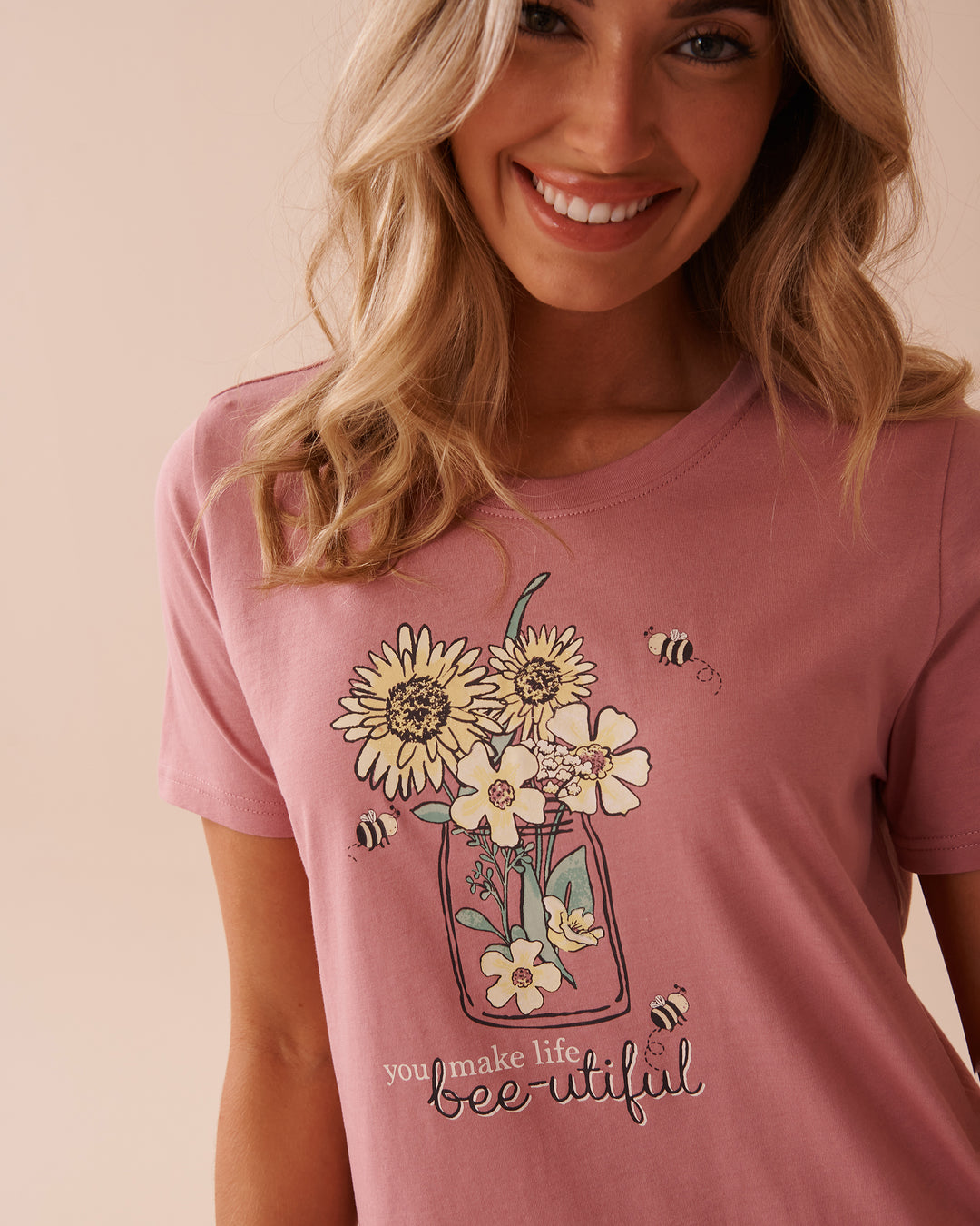 Sunflower Print Cotton Short Sleeve Sleepshirt - Lilas