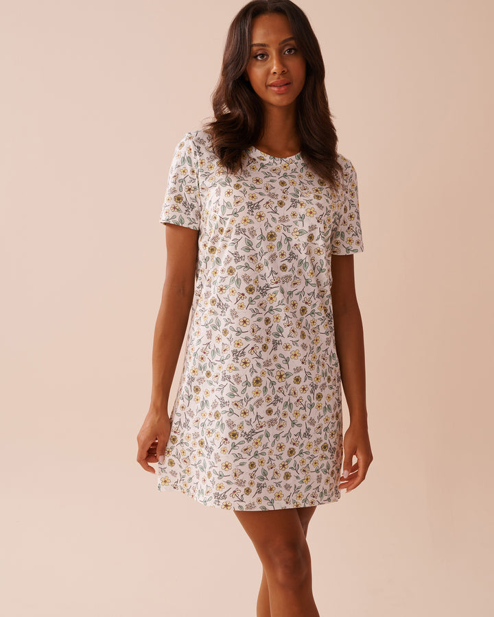 Sunflower Print Cotton Short Sleeve Sleepshirt - Flan