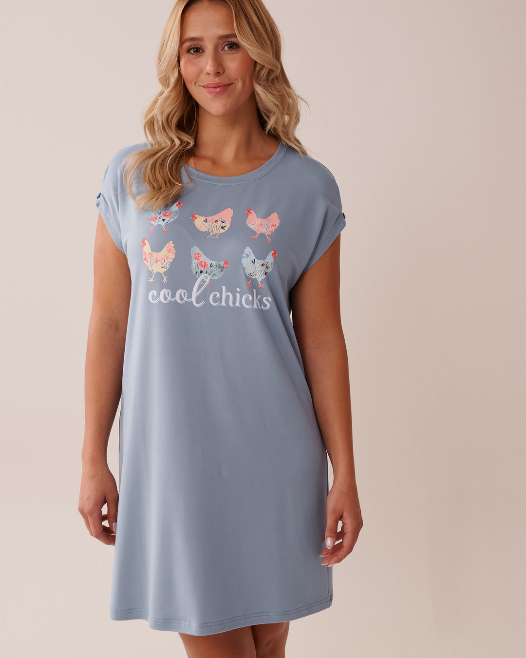 Chicken Print Super Soft Sleepshirt - Faded Denim