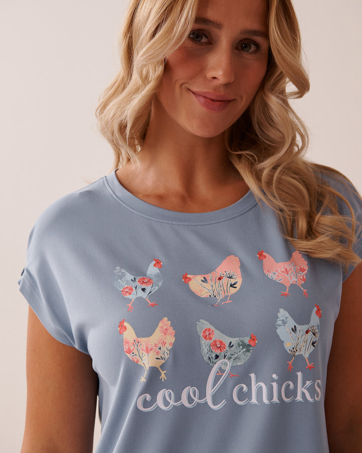Chicken Print Super Soft Sleepshirt - Faded Denim